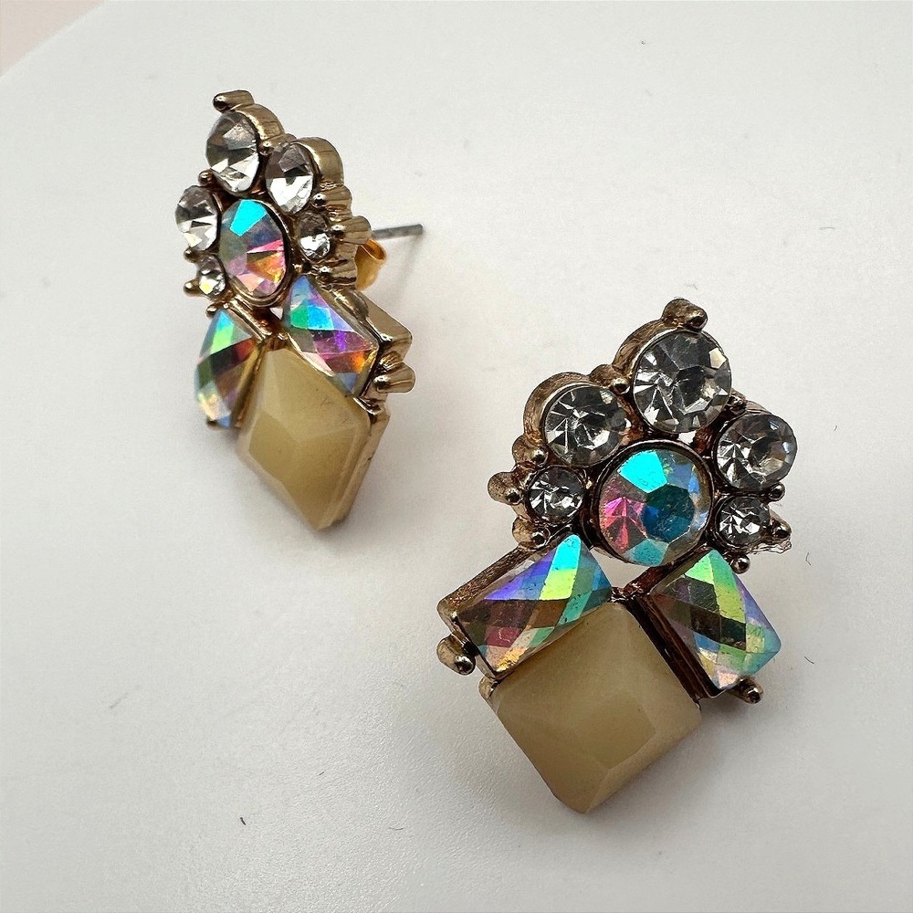 Vintage 90s Gold Tone Glass Statement Earrings Women's Classic Fashion Jewelry